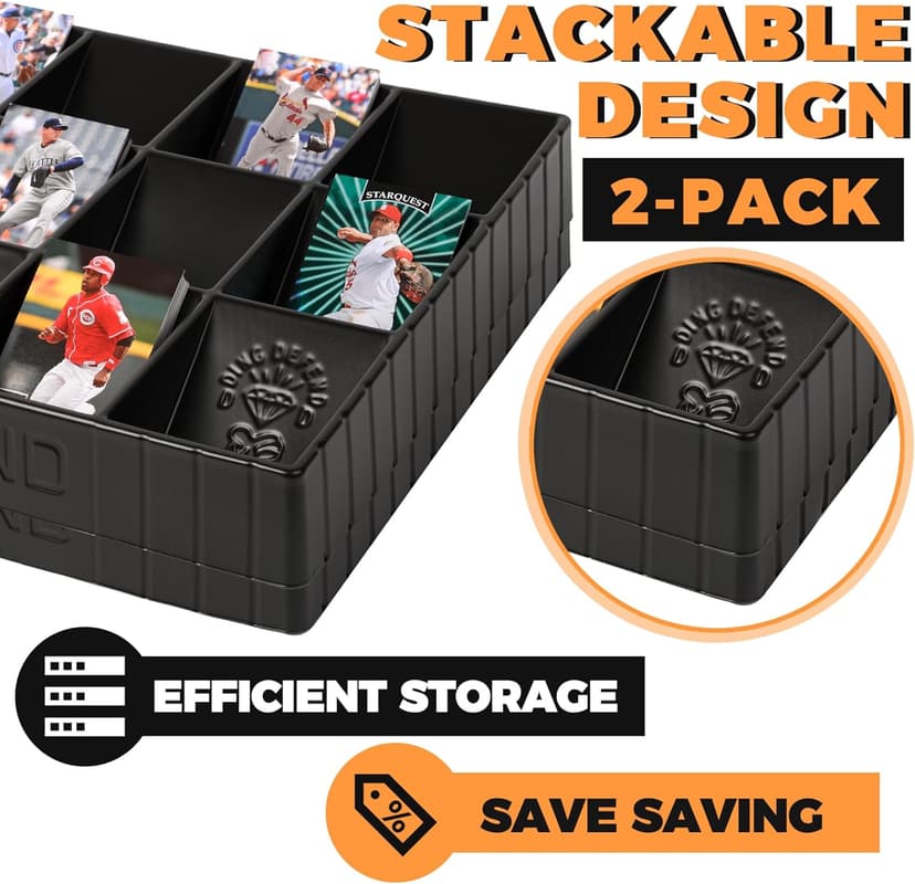 2 Pack Card Sorting Tray - Stackable Trading Cards Organizer, 15-Compartment Playing Organizing Tool - Sorter for Raw, Sleeved and Toploaders, Includes Label Dividers