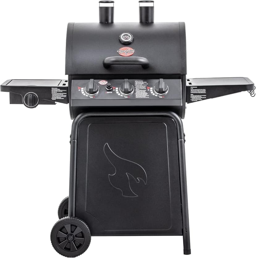 Char-Griller® Grillin' Pro 3-Burner Propane Gas Grill in Black with 40,800 BTU, Cast Iron Grates and Warming Racks, 630 Cooking Square Inches, Model E3001