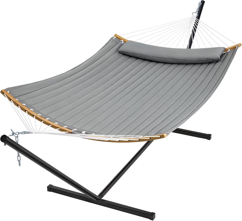 SUPERJARE Hammock with Stand, 2 Person Heavy Duty Hammock Frame, Detachable Pillow & Strong Curved-Bar & Portable Carrying Bag, Perfect for Outdoor & Indoor - Gray