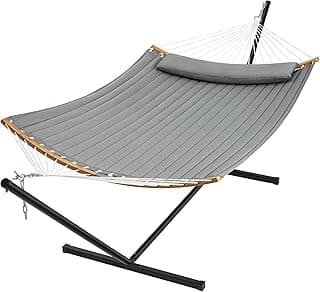 SUPERJARE Hammock with Stand, 2 Person Heavy Duty Hammock Frame, Detachable Pillow & Strong Curved-Bar & Portable Carrying Bag, Perfect for Outdoor & Indoor - Gray