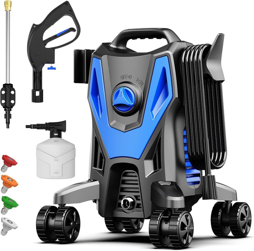Electric Pressure Washer, 4200PSI 2.8GPM, Foam Cannon, 4 Nozzle Tips, 20 FT Hose, 35FT Power Cord, Strong Power Washer with Anti-Tipping Technology for Cars, Garden, Fences, Patios, Driveways