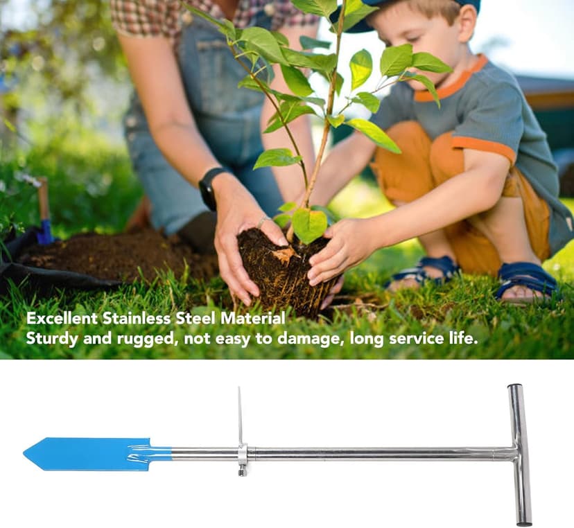 Hand Dibber, Garden Dibber Bar with Foot Pedal, T Handle & 8.5in Blade, Stainless Steel Planting Bar, Long Dibbler Garden Tool for Digging, Transplanting, Gardening, Planting(Blue)