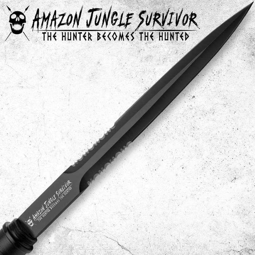 Amazon Jungle Survivor Break-Down Spear | Non-Reflective Finish 2Cr13 Stainless Steel Blade | Textured Steel Shaft | Zippered Carrying Case | Black Oxide Finish | Versatile | 45 1/2" Overall