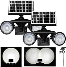 Solar Spotlight Outdoor Upgraded, Stay On All Night, 5000mAh LED Security Light Solar Powered, Exclusive Optical Solar Projector Light Auto On/Off Waterproof for Flag/Yard/House/Garden 2-Pack