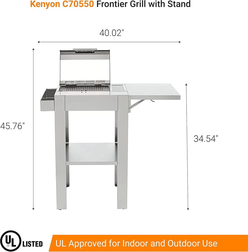 KENYON Frontier IntelliKEN Touch Control Electric Grill with Stand, Single Burner Freestanding Grill, UL Approved For Indoor and Outdoor Use, Coated Drip Tray, Auto Shut Off Timer, 120V