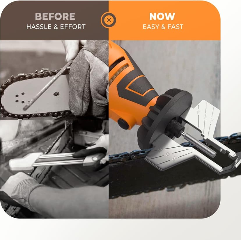 Sharp Pebble Electric Chainsaw Sharpener Kit - Comes with Chain Saw Sharpener Tool, 4 File Size Diamond Sharpening Wheels, Angle Attachment, Wrench & eBook.
