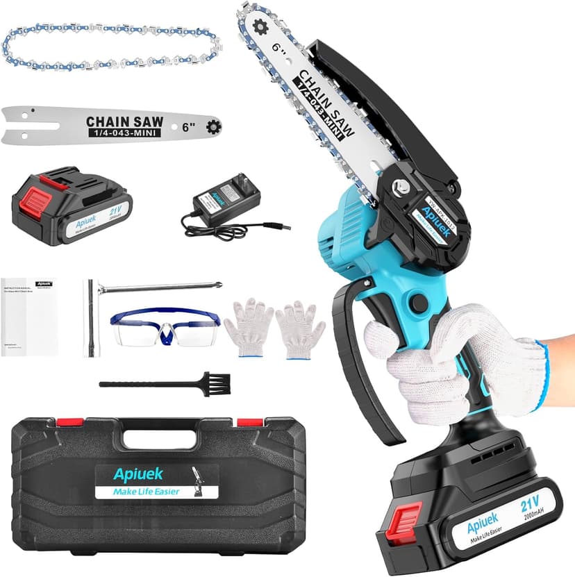 Mini Electric Chain Saw, GUIFIN 6 Inch Cordless Chainsaw, 2 Pcs Rechargeable Battery, Compact One-Hand Use And Auto Lubrication System, Double Safety Lock, Home Improvement, Garden & Orchard Pruning