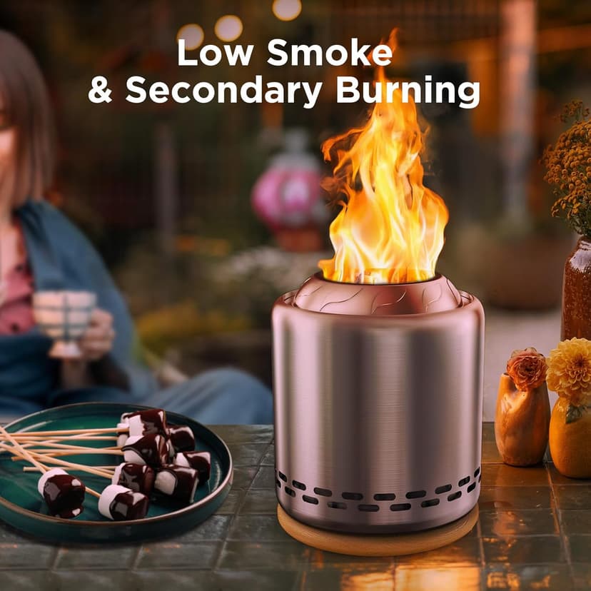 OGERY Stove Tabletop Fire Pit with Stand 7.9 x 6.1 in, Smokeless Firepit Camping Outdoor Table Top Firepit for Urban & Suburbs with Portable Travel Bag, Fueled by Pellets or Wood, Stainless Steel