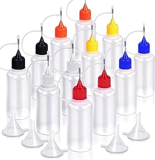 12pcs Precision Tip Applicator Bottles with 5 Mini Funnels, YGDZ 30ml Needle Tip Squeeze Glue Bottles for Paint Quilling Craft, 6 Colors