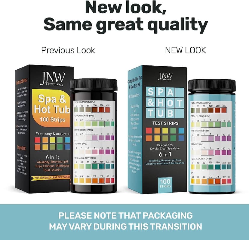 Hot Tub and Pool Test Strips - 6in1 Quick & Accurate Hot Tub, Spa, Pool Test Strips - 100 Water Test Strips, Water Test Kit with E-Book - Test Chlorine, Bromine, pH, Hardness, Alkalinity - JNW Direct