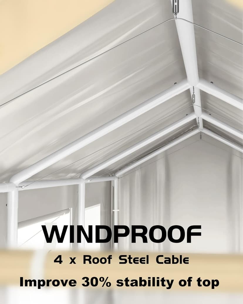 10'x20' Windproof Carport Heavy Duty, Portable Garage with 4 Roll-Up Doors, 4 Mesh Windows, 180g PE Top Cover, and Reinforced Frames, for Full-Size Sedans, Bass Boats, and SUVs, Khaki