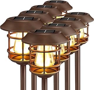 Solar Pathway Lights 8PK Outdoor Garden Yard Lights Waterproof Auto-on/Off Landscape for Lawn Patio Walkway Warm Light (Brown), PTH-080