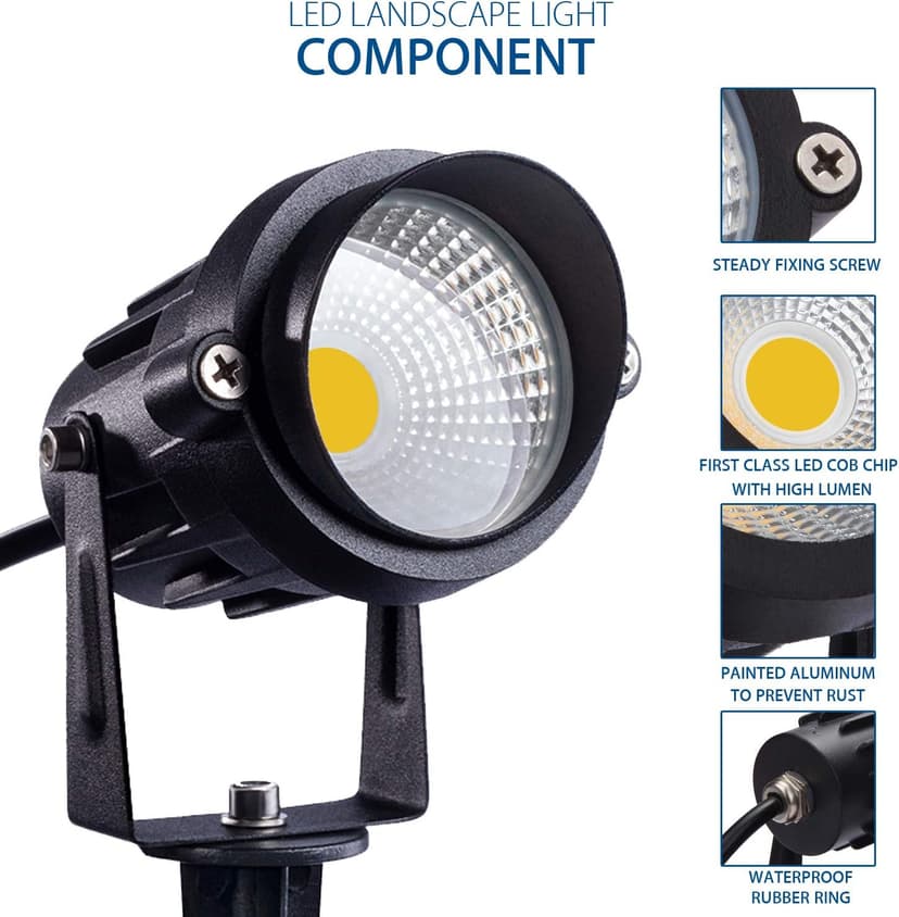 SUNVIE Outdoor Landscape LED Lighting 12W Waterproof Garden Lights COB Led Spotlights with Spiked Stand for Lawn Decorative Lamp US 3- Plug 3000K Warm White (2 Packs)