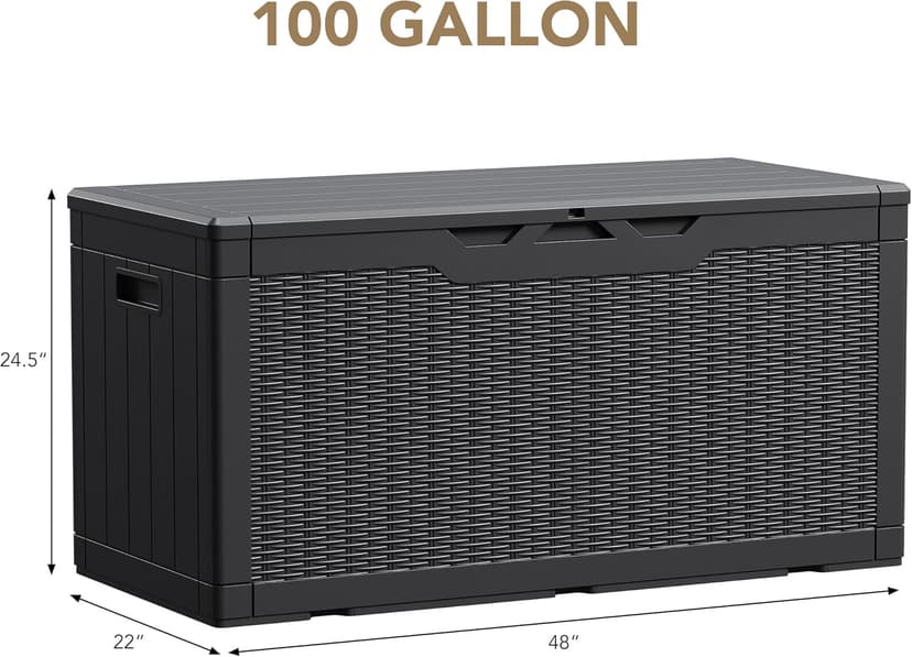 Devoko 100 Gallon Waterproof Large Resin Deck Box Indoor Outdoor Lockable Storage Container for Patio Furniture Cushions Garden Tools (100 Gallon, Black)
