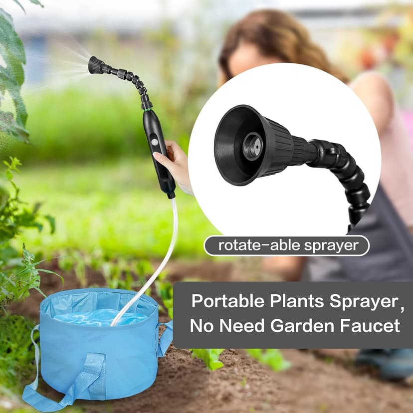 Portable Misting System with Water Pump, Plant Sprayer & Garden Hose Mister 3-in-1, No Faucet Required Misters for Outside Patio Beach Camping Golf Cart Boat, Smart Misting Cooling System