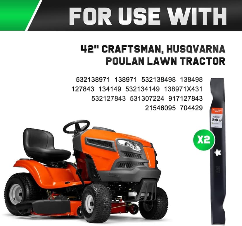 42 Inch Mower Blades for Craftsman LT1000 LT2000 T110 YT3000 138971 532138971 Poulan Pro 42" Deck Riding Mower Lawn Tractor PP19A42 Husqvarna YTH18542 (5 Point Star)