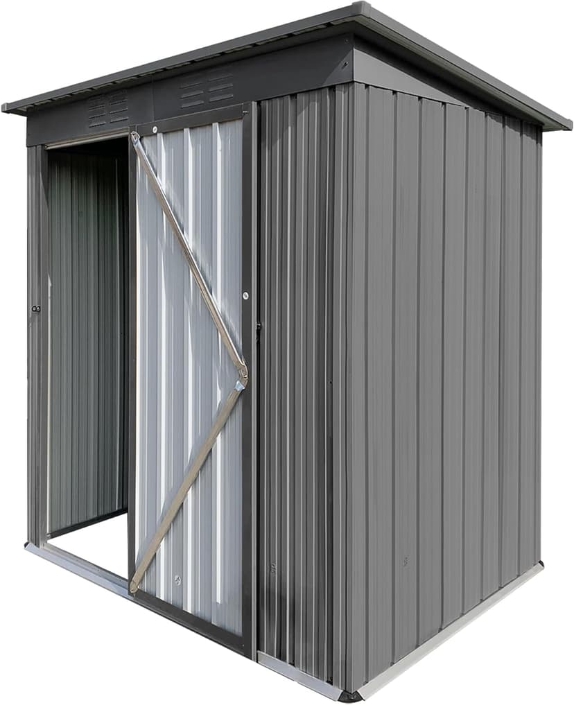 5×4Ft Outdoor Storage Shed Metal Storage Shed, Weatherproof Heavy Duty Tool Shed for Backyard & Garden Equipment, Gray
