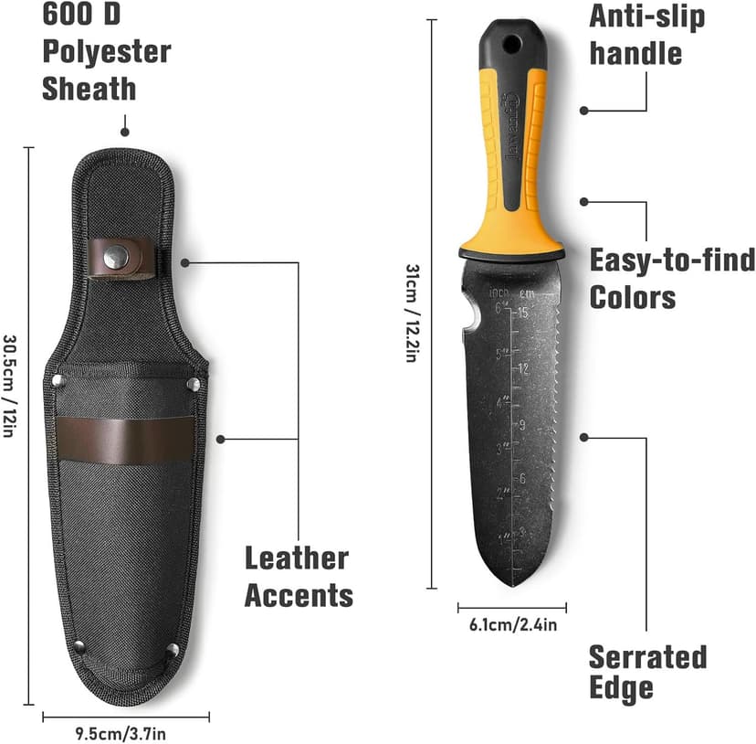 Garden Knife with Sheath, Gardening Tool, Stainless Steel Multi-Purpose Garden Supplies, Ergonomic Handle Hori Hori Knife for Digging, Weeding and Gardening, 7" Stainless Steel Blade