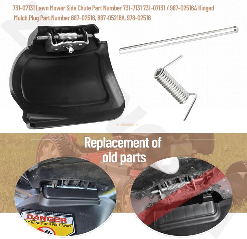 731-07131 Lawn Mower Side Discharge Chute & 987-02516A Hinge Mulch Plug Assy Compatible With MTD, Mu-rray, Cu-b Cad, Ya-rd Machines, Co-lumbia, Cr-aftsman, Hu-skee, T-roy Bilt Hand-Pushed Lawn Mower