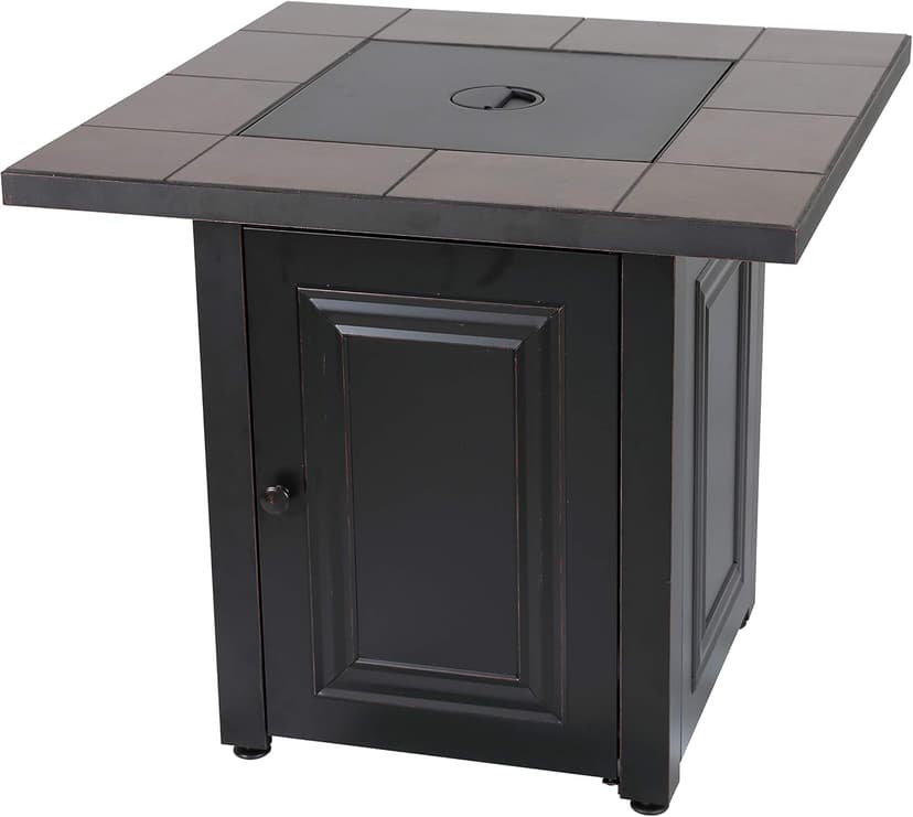 Endless Summer, The Vanderbilt, Square 28" Outdoor Propane Fire Pit with Handcrafted Ceramic Tile Mantel and Lava Rock