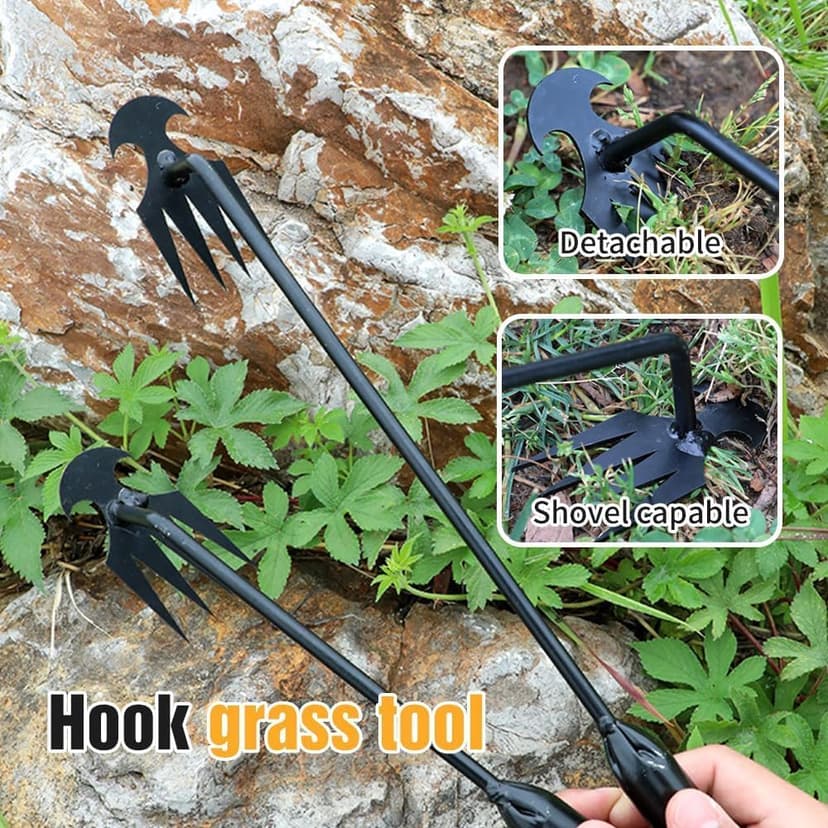 Weeding Artifact Uprooting Weeding Tool, 2025 New 4 Teeths Dual Purpose Manual Weeders Tool with Long Handle, Durable Manganese Steel Weeding Claw Uprooting Tool for Lawn and Garden (Black, 2 Pack)