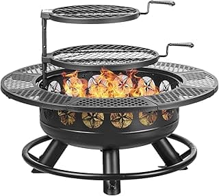 36 Inch Fire Pit with 2 Cooking Grills,Outdoor Wood Burning BBQ Firepit with Lid, 3-in-1 Outdoor Fire Pit for Backyard Deck Bonfire Patio Picnic