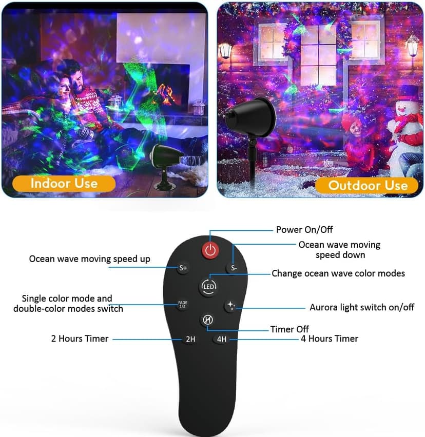 Christmas Lights Projector Outdoor,Holiday Lights Projector,Water Wave Aurora Holiday Spotlight with Remote,Waterproof LED Landscape Light for Wedding Garden Landscape Wall Tree Decoration