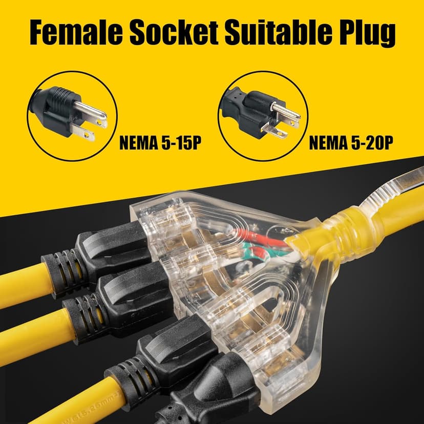 30 Amp to 110 Outdoor Generator Adapter Power Cord, 4 Prong Locking 30 Amp to 15 Amp Generator Adapter, NEMA L14-30P Male to 4X 5-20R T-Blade Female with Dust Protection Caps, 1.5FT