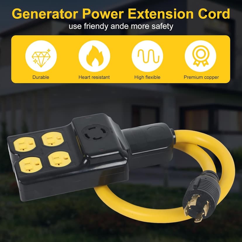 NEMA L14-30P to (4) 5-20R 5-15R & L14-30R Generator Adapter, 4 Prong L14-30 Twist Locking Generator Male Plug to 15 Amp 20 Amp 30 Amp Female Receptacle, Generator Adapter Extension Cord