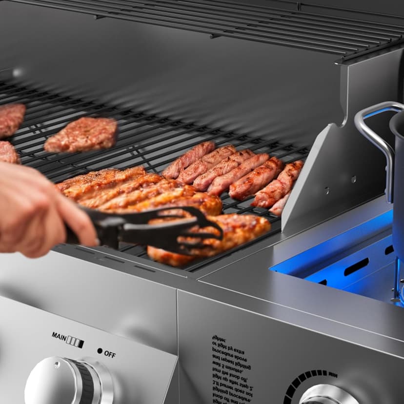 SKOK 4-Burner Propane Gas BBQ Grill with Side Burner & Porcelain-Enameled Cast Iron Grates,Stainless Steel Grill with 544 Sq. In. Grilling Area for Outdoor Cooking,58,000 BTU Output