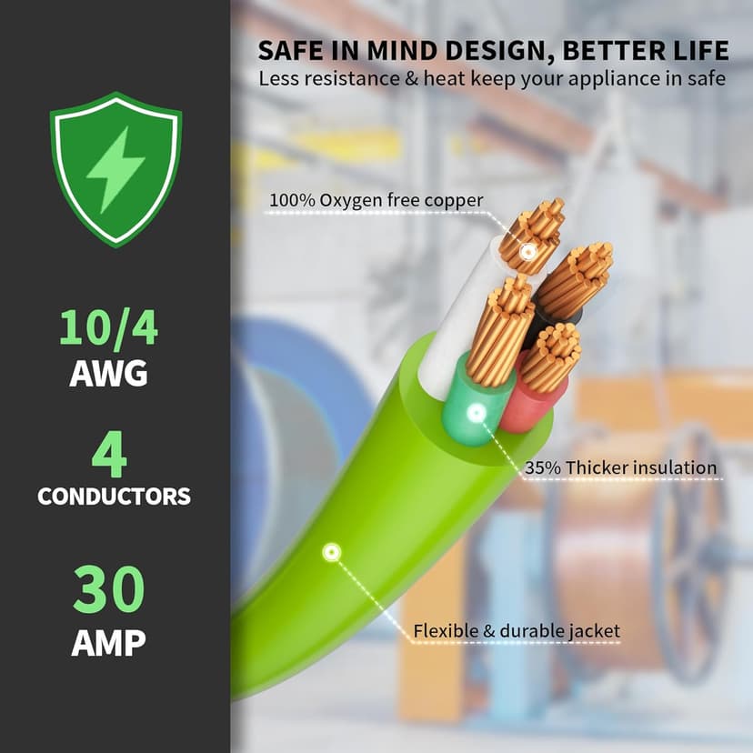 25Feet 30 Amp Generator Extension Cord 4 Prong,Heavy Duty NEMA L14-30P/L14-30R,125/250V 7500W,Green 10 Gauge STW Twist Locking Generator to House Power Cords with Cord Organizer,ETL Listed