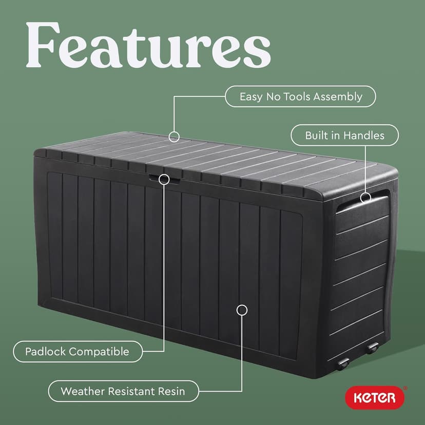 Keter Marvel Plus 71 Gallon Resin Deck Box Organization and Storage for Patio Storage Box Outdoor Cushions, Throw Pillows, Garden Tools and Pool Accessories, Dark Grey
