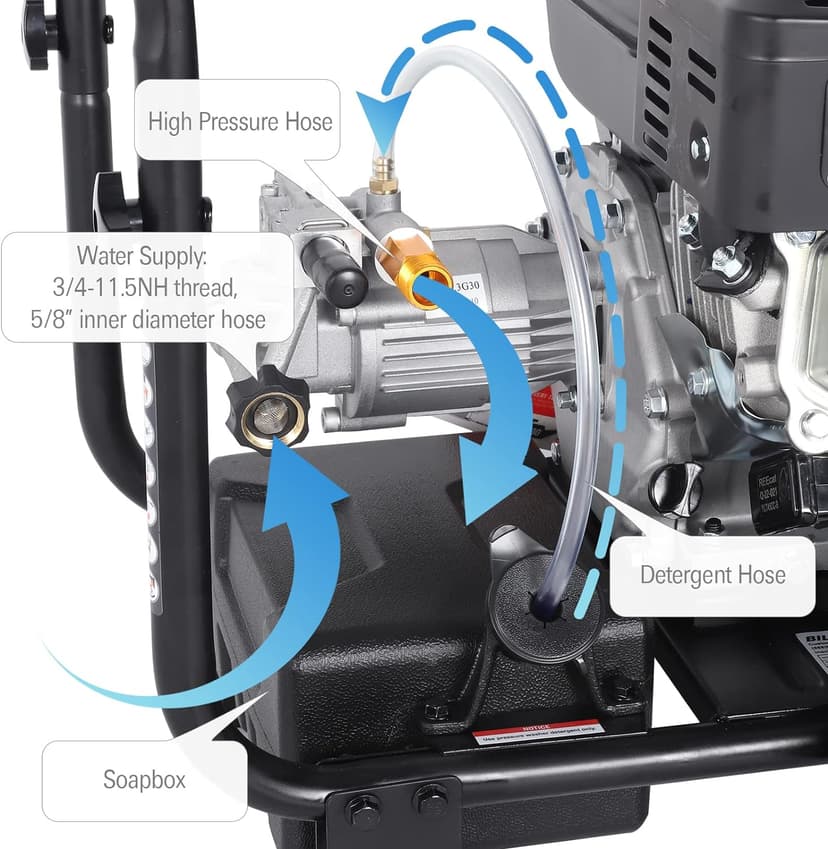 BILT HARD 3500 PSI 2.5 GPM Gas Pressure Washer, 224cc 4-Cycle Engine, Heavy Duty Gas Power Pressure Washer with Spray Gun and Wand, 5 Quick Connect Nozzle Tips, 3/5"×25' Hose, 49-State
