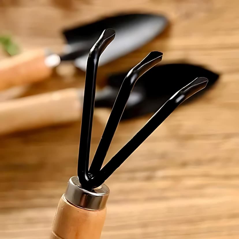 Indoor Garden Tool Set - Minature Steel Gardening Hand Tools Kit with Ergonomic Wooden Handles | Includes Trowel, Transplanter, Cultivator | Perfect Gardening Tool Set for Indoors and Small Projects
