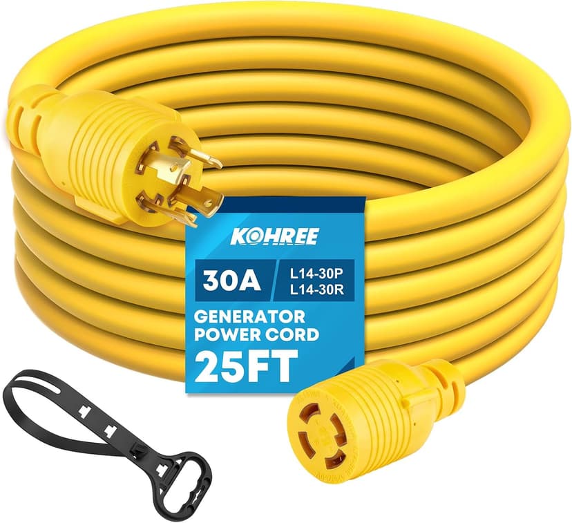 Kohree Nema L14-30 Generator Cord 30 Amp 4 Prong 25FT, Heavy Duty Generator Power Locking Cord for Manual Transfer Switch, Electric Extension Wire 10 Gauge 125/250V, 7500W with Cord Organizer
