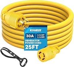 Kohree Nema L14-30 Generator Cord 30 Amp 4 Prong 25FT, Heavy Duty Generator Power Locking Cord for Manual Transfer Switch, Electric Extension Wire 10 Gauge 125/250V, 7500W with Cord Organizer