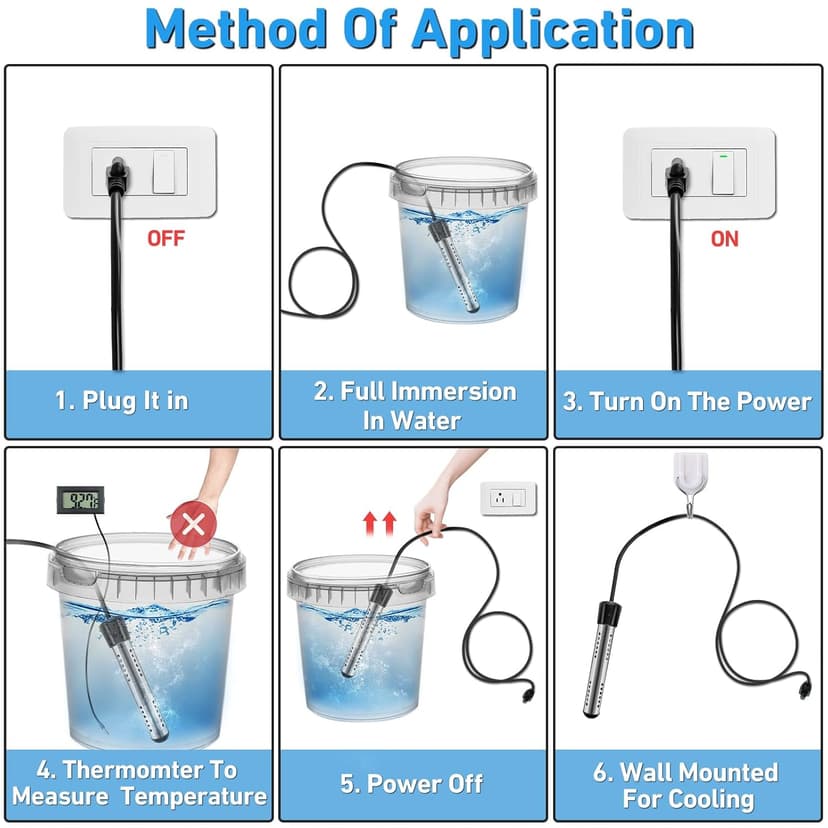 Immersion Water Heater Electric, 2000W Portable Hot Water Heater with 304 S S Guard & LCD Thermometer, Submersible Water Heater Heats up 5 Gallons of Water in Minutes for Bucket Bathtub Small Pool