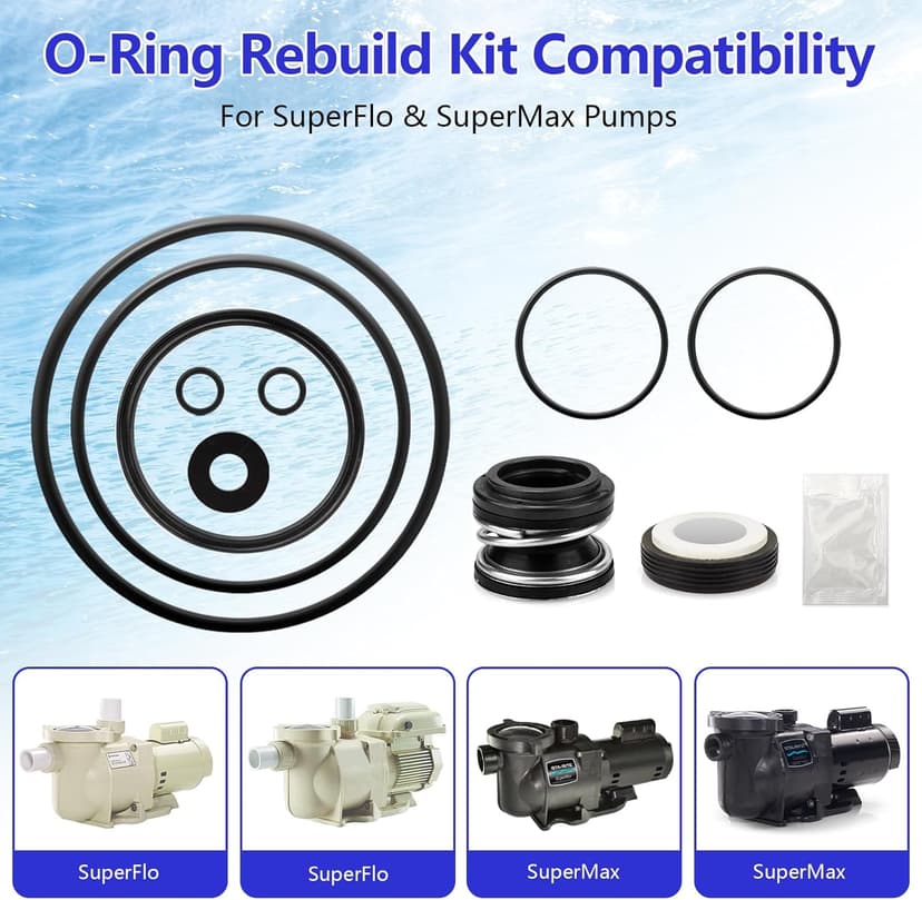 O-Ring Rebuild Repair Kit Compatible with Pentair SuperFlo, SuperMax Pool Pumps Parts, Includes US Seal PS-200 Shaft Seal, Water Slinger and O-Ring Lube, 2 Pump Union O-Rings, 2 Drain Plug O-Rings