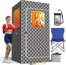 Portable Home Steam Sauna Box, Full Size Personal Sauna Tent for Home Spa, Indoor Sauna Relaxation Kit with 2.6L & 1000 Watt Steam Generator, Remote Control, Foldable Chair, Foot Rest, Mat (Grey)