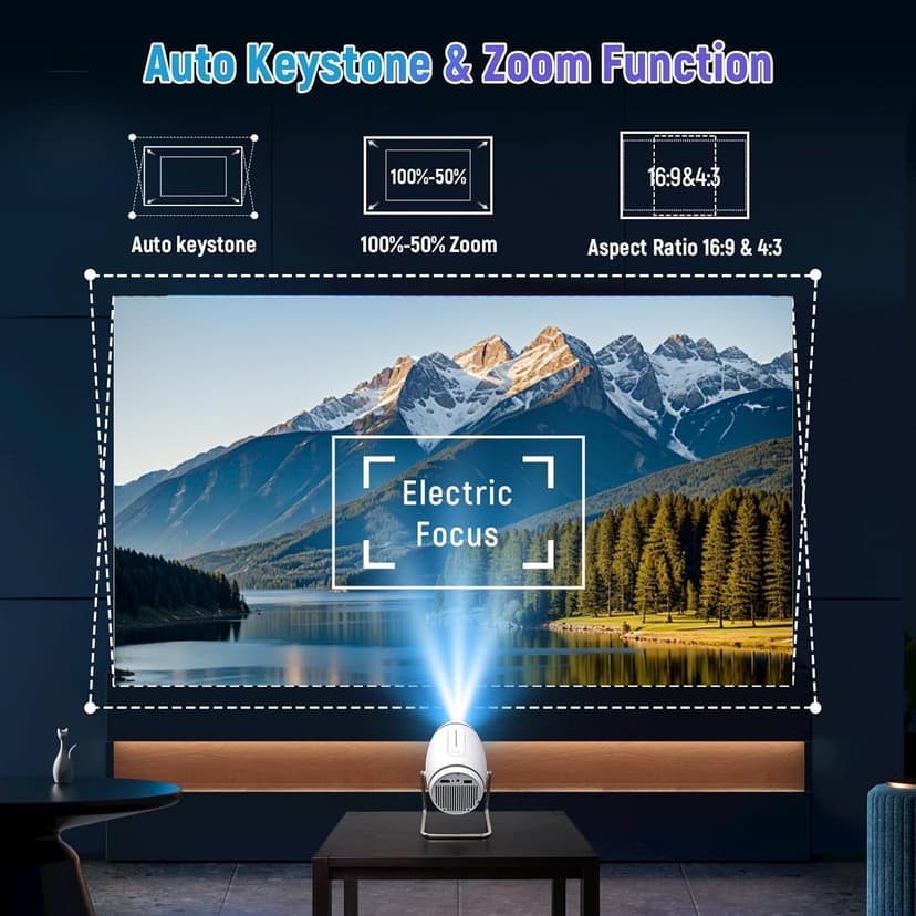 Mini Projector, Projector with WiFi and Bluetooth, 4K 1080P Support Portable Projector 180° Rotatable 130'' Screen Movie Projector Auto Keystone Compatible with HDMI/USB/Smartphone/PC/Laptop