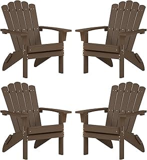 Folding HDPE Adirondack Chair Set of 4, Weather-Resistant Patio Chair with Wide Armrests & High Backrest, Fire Pit Chair for Garden, Backyard, Porch - Coffee