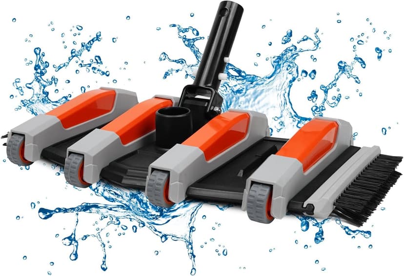 Heavy Duty Pool Vacuum Head with Side Brush & Wheels for Vinyl Liner Professional Weighted Swimming Pool Vac Cleaner Heads for Inground & Above Ground Pool - Orange