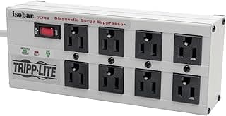 Tripp Lite Isobar 8 Outlet Surge Protector Power Strip, 25ft Long Cord, Right-Angle Plug, Metal, & $50,000 INSURANCE (ISOBAR825ULTRA) Gray