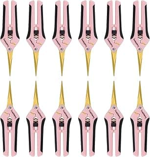 1 Pack Pruning Shears with Curved Blades, Garden Trimming Scissors, Gardening Hand Pruning Snips Titanium Coated Precision Bonsai Pruning Shears, Efficient Flower Cutters (Pink)