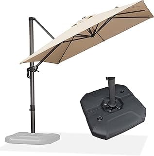 PURPLE LEAF 8 Feet Square Cantilever Umbrella Patio Umbrella with Base Outdoor Umbrella Aluminum with 360-degree Rotation for Garden Deck Pool Patio Beige