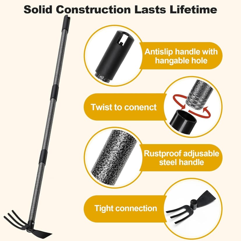 Garden Hoe and Cultivator, Heavy Duty Hand Hoe with Tiller with 31” Long Handle, Cultivator Hoe Garden Tools Durable Cultivator Hoes Rake Fork for Gardening Weeding Planting Loosening Soil