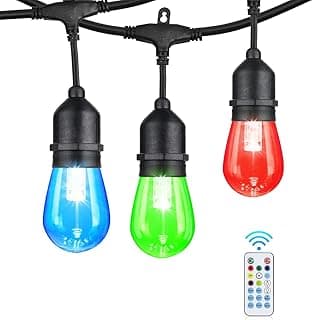 Outdoor String Lights, 24FT Color Changing Outdoor String Lights, Patio Lights Waterproof Porch Light with Remote, for Patio Decor
