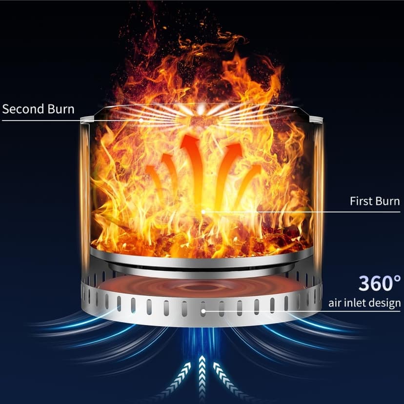 22" Stainless Steel Smokeless Fire Pit, Outdoor Protable Smokeless Wood Burning Fire Pits for Bonfire, Patio, Camping, Firepit for Outside with Poker & Cover(Vertical Hole)