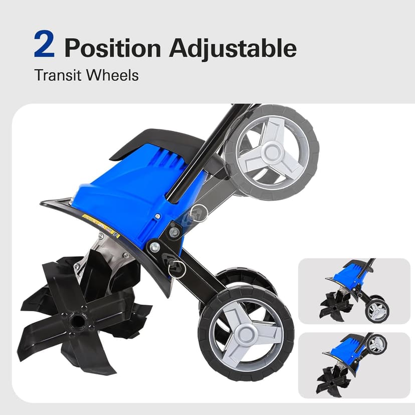 BILT HARD Electric Tiller Cultivator 14 inch, 10 Amp 4 Steel Tines Corded Tiller for Gardening with Foldable Handle, Portable Garden Rototiller with Adjustable Wheels