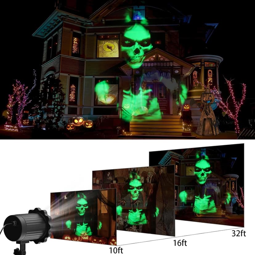 Halloween Projector Lights Outdoor Indoor - 3D Dynamic Green Skull Ghost Projector Decorations Lights, Waterproof Halloween Light for Window, Ground, Roof, Wall,Cemetery, Halloween Decor